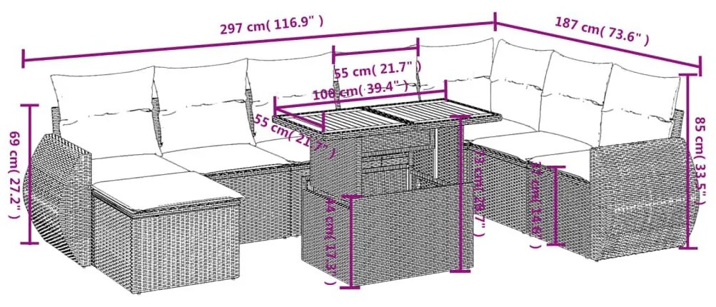 Σαλόνι Κήπου Σετ 9 τεμ. Μπεζ Συνθετικό Ρατάν με Μαξιλάρια - Μπεζ