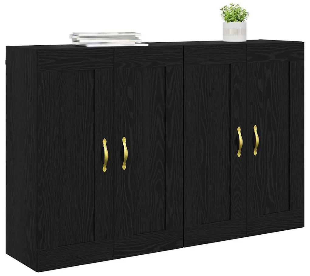 vidaXL Ντουλάπα τοίχου Επιτοίχιο 2 pcs Μαύρη Οξυά 69,5 x 34 x 90 εκ.