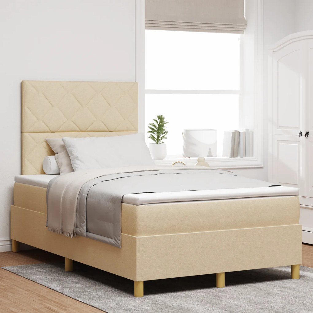 vidaXL Κρεβάτι Κουτιού με Στρώμα Κρεμ 120x200 cm Υφασμα