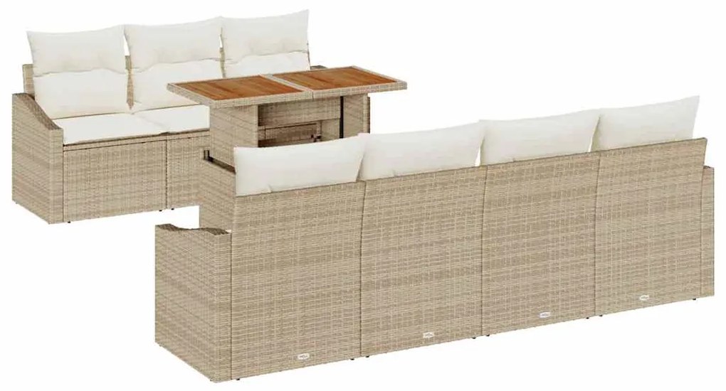 vidaXL Σετ Καναπέ Κήπου με αποθήκευση 8 pcs Μπεζ Πολυ ράταν