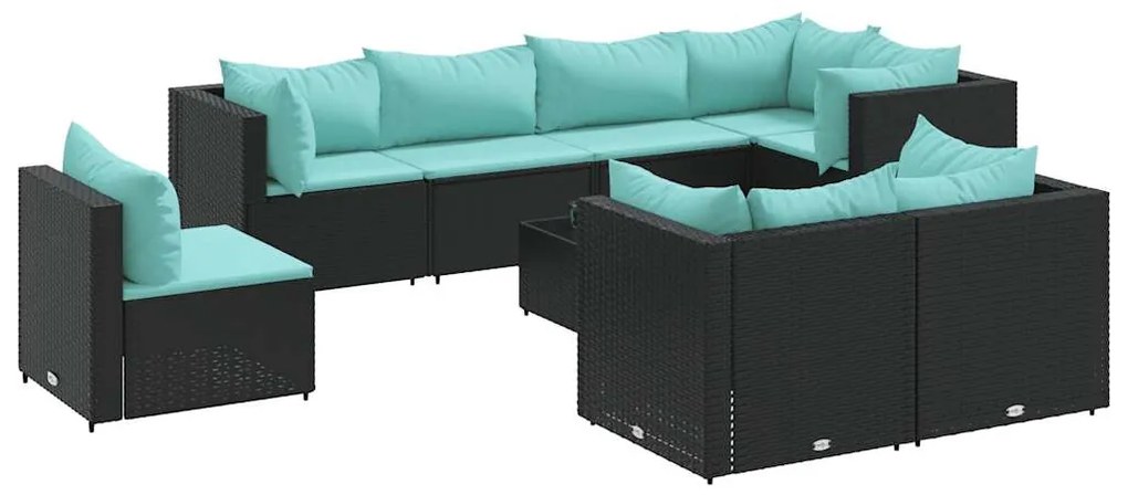 vidaXL Σαλόνι Κήπου Σετ 9 Τεμαχίων Μαύρο Συνθετικό Ρατάν με Μαξιλάρια