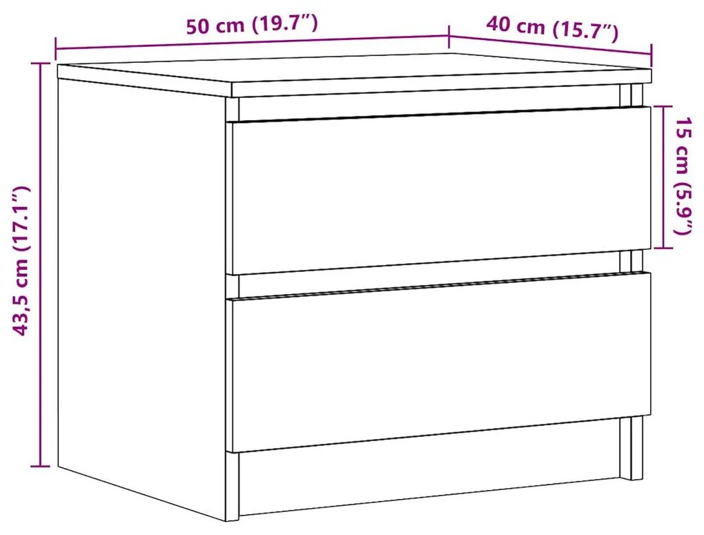 Κομοδίνο Αρτισιανή Δρυς 50x40x43.5 εκ. από Επεξεργασμένο Ξύλο - Καφέ