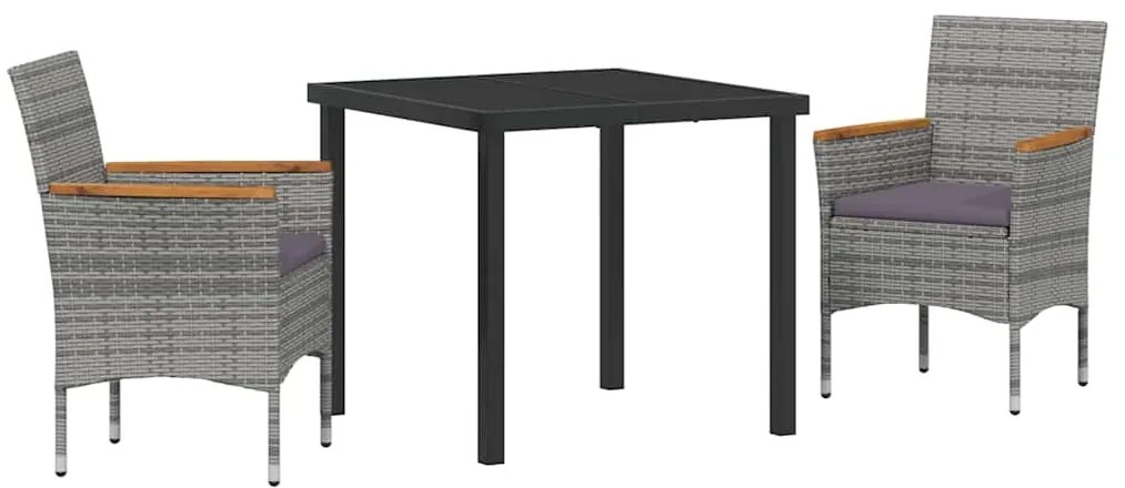 vidaXL Σέτ φαγητού για κήπο με μαξιλάρι 3 pcs Γκρι Πολυ ράταν