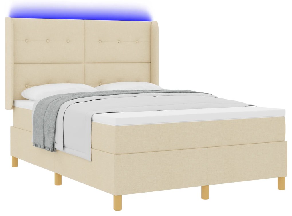 vidaXL Κρεβάτι με Στρώμα & LED Κρέμα 160x200 cm Υφασμάτινο