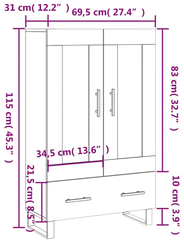 Ντουλάπα Sonoma Δρυς 69,5 x 31 x 115 εκ. από Επεξεργασμένο Ξύλο - Καφέ