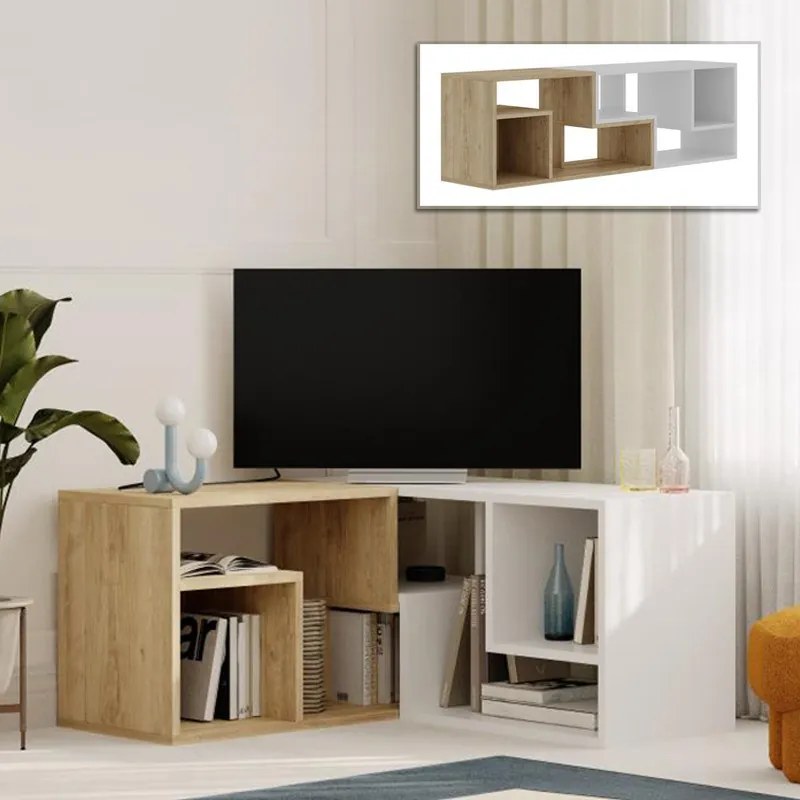 Megapap Έπιπλο Τηλεόρασης Glis Πολυμορφικό Sapphire Oak - Λευκό 145x35x44,8εκ.