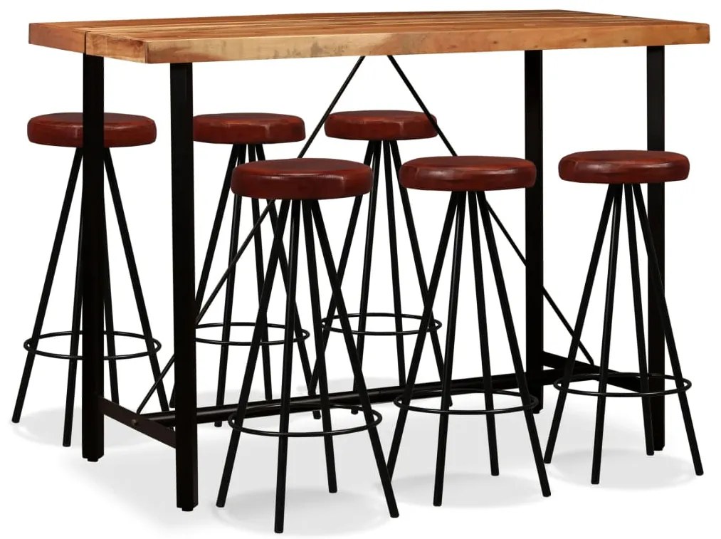 vidaXL Σετ Επίπλων Μπαρ 7 Τεμαχίων Μασίφ Ξύλο Ακακίας / Γνήσιο Δέρμα