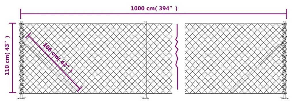 Συρματόπλεγμα Περίφραξης Ασημί 1,1 x 10 μ. με Βάσεις Φλάντζα - Ασήμι