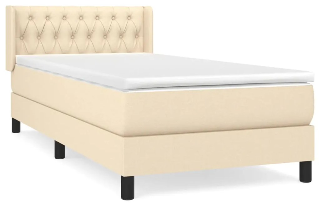 vidaXL Κρεβάτι Boxspring με Στρώμα Κρεμ 90x190 εκ.Υφασμάτινο