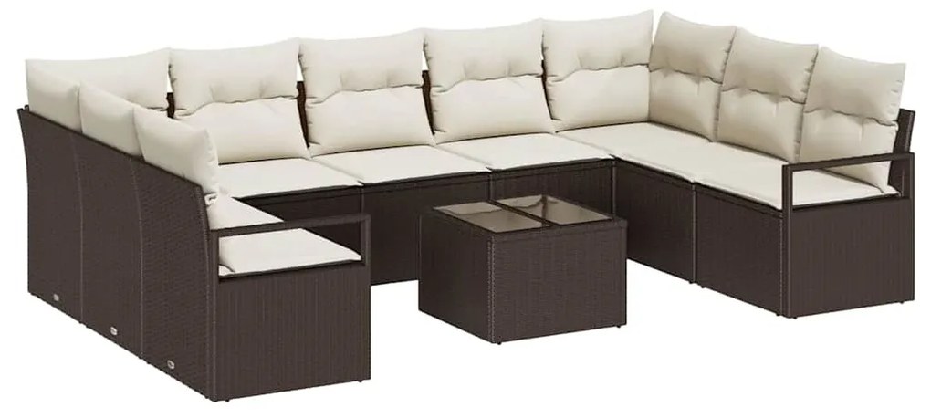 vidaXL Σετ Καναπέ με μαξιλάρι 10 pcs Καφέ και Κρέμα συνθετικό ρατάν