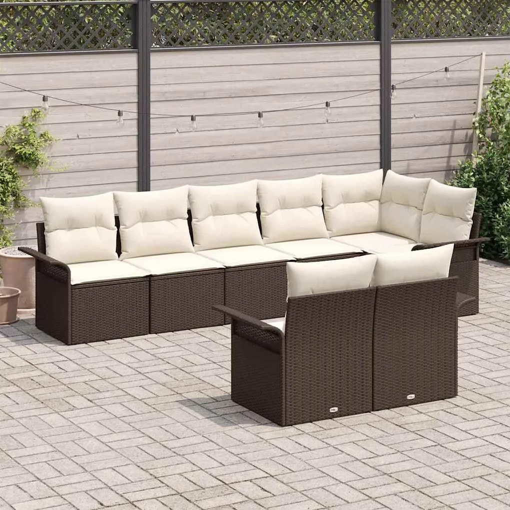 vidaXL Σετ Καναπέ Κήπου με μαξιλάρι 8 pcs Καφέ Πολυ ράταν