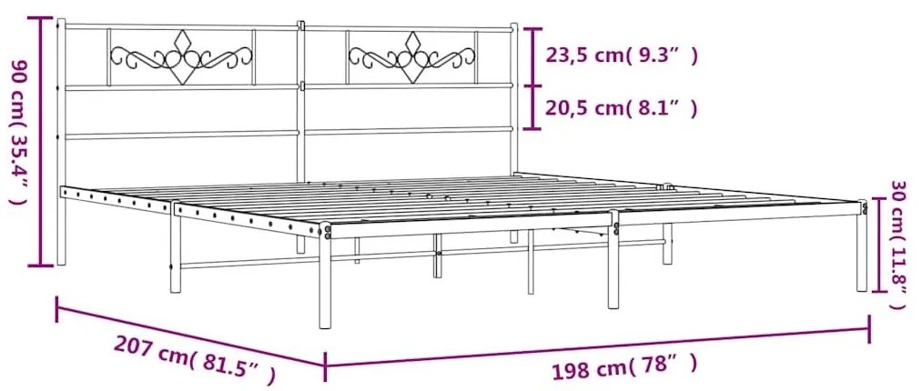 Πλαίσιο Κρεβατιού με Κεφαλάρι Μαύρο 193 x 203 εκ. Μεταλλικό - Μαύρο
