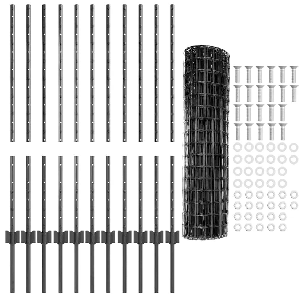 vidaXL Τεντώτο με στήριγμα Γκρι 1 x 25 m Ατσάλι