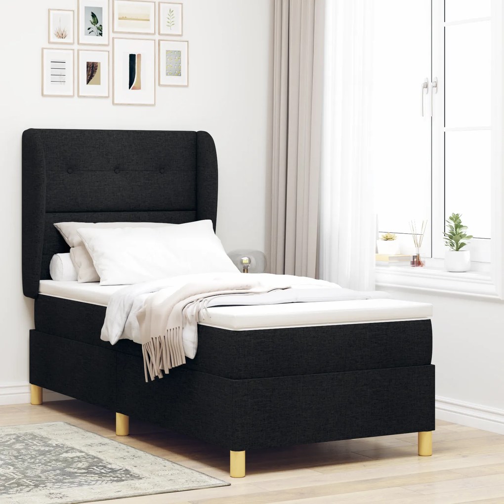 vidaXL Κρεβάτι Box Spring με Στρώμα Μαύρο 90x190 εκ Ύφασμα