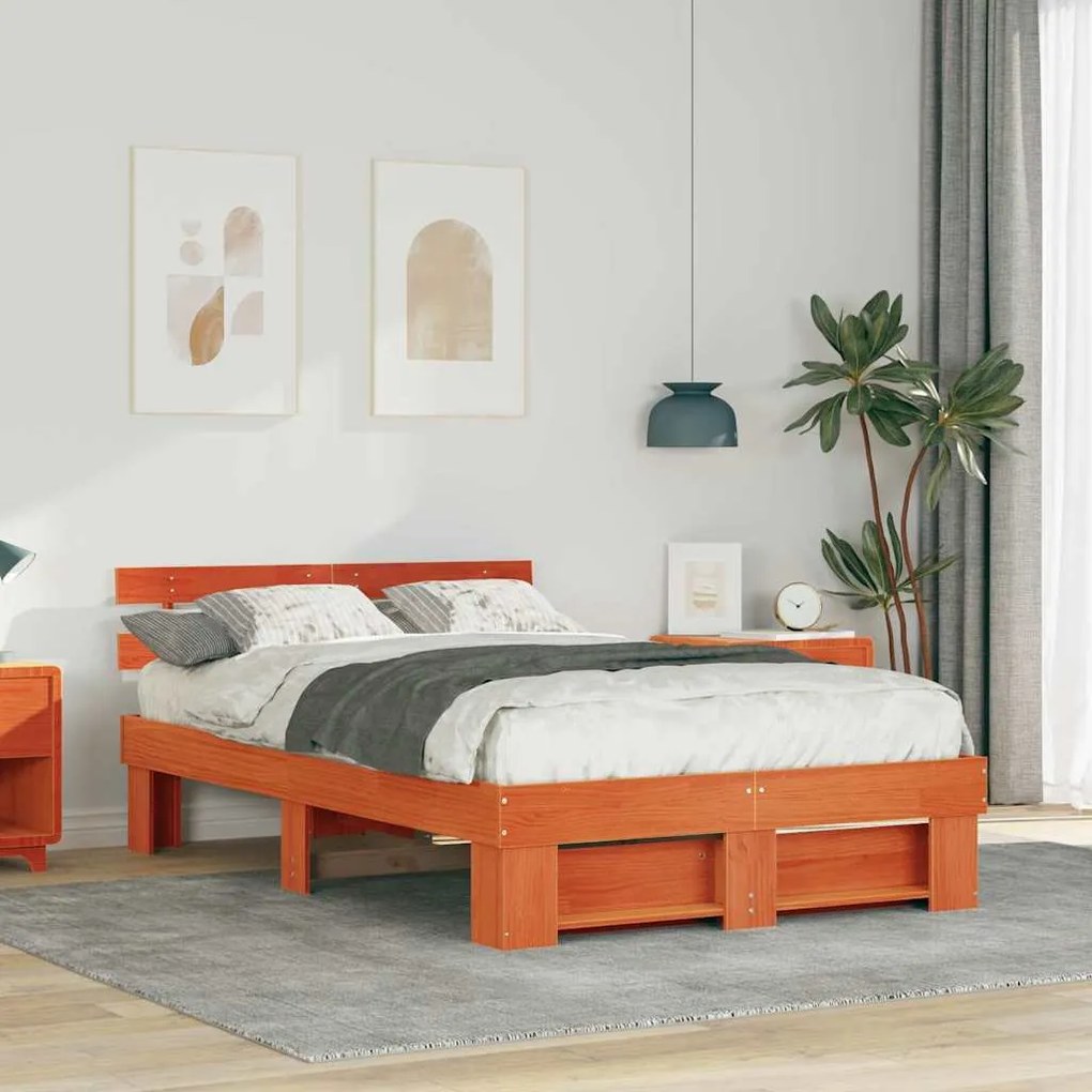 vidaXL Σκελετός Κρεβατιού Καφέ κεριού 135 x 190 cm Μασίφ ξύλο πεύκου