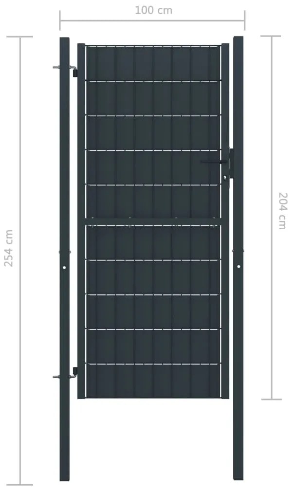 vidaXL Πόρτα Περίφραξης Ανθρακί 100 x 204 εκ. από PVC / Ατσάλι