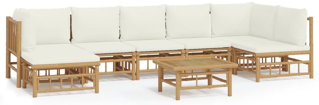 vidaXL Σαλόνι Κήπου Σετ 8 τεμ. από Μπαμπού με Λευκά Κρεμ Μαξιλάρια