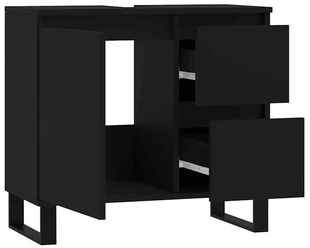 vidaXL Ντουλάπι Μπάνιου Μαύρο 65x33x60 εκ. Επεξεργασμένο Ξύλο