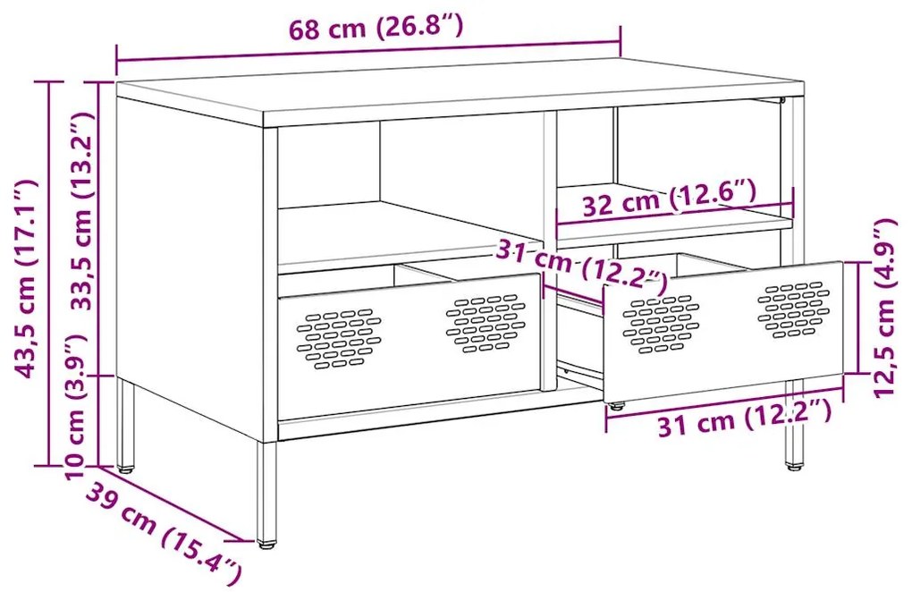 Έπιπλο Τηλεόρασης Μουσταρδί 68x39x43,5 εκ. Ατσάλι Ψυχρής Έλασης - Κίτρινο