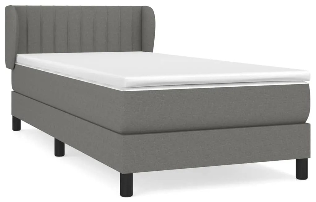 Κρεβάτι Boxspring με Στρώμα Σκούρο Γκρι 90x200 εκ. Υφασμάτινο - Γκρι