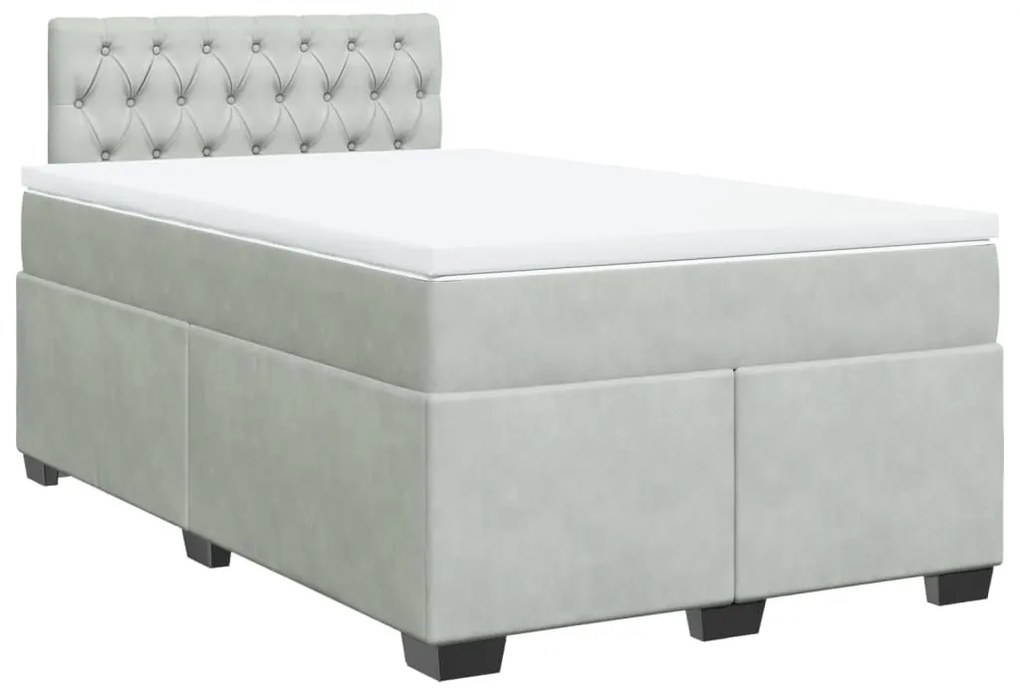 vidaXL Κρεβάτι Boxspring με Στρώμα Ανοιχτό Γκρι 120x200 εκ. Βελούδινο