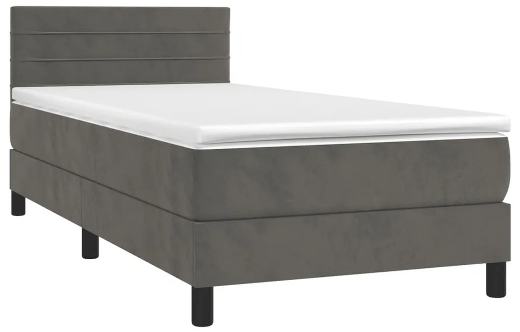 vidaXL Κρεβάτι Boxspring με Στρώμα Σκούρο Γκρι 90x190 εκ. Βελούδινο