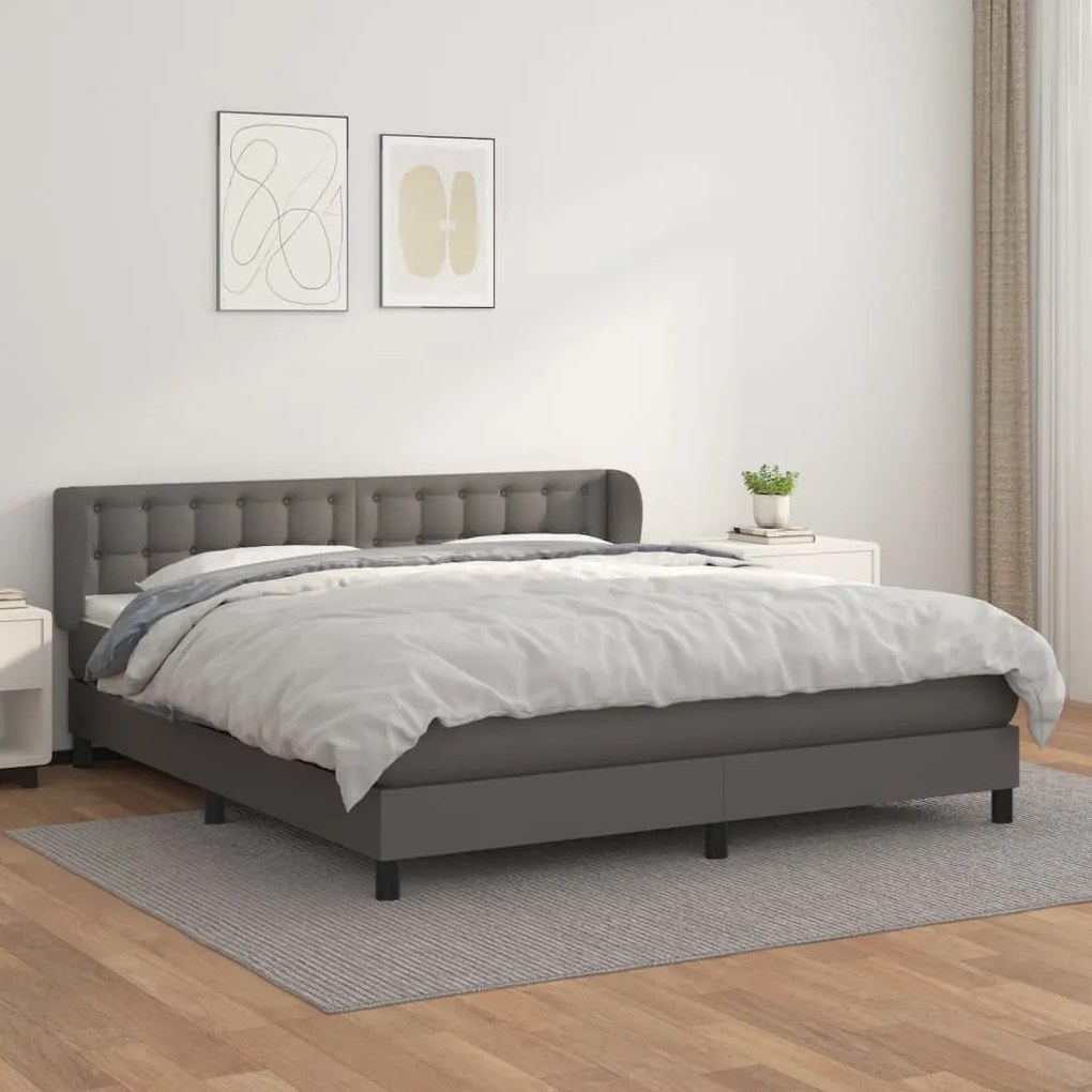 Κρεβάτι Boxspring με Στρώμα Γκρι 180x200 εκ. Συνθετικό Δέρμα - Γκρι