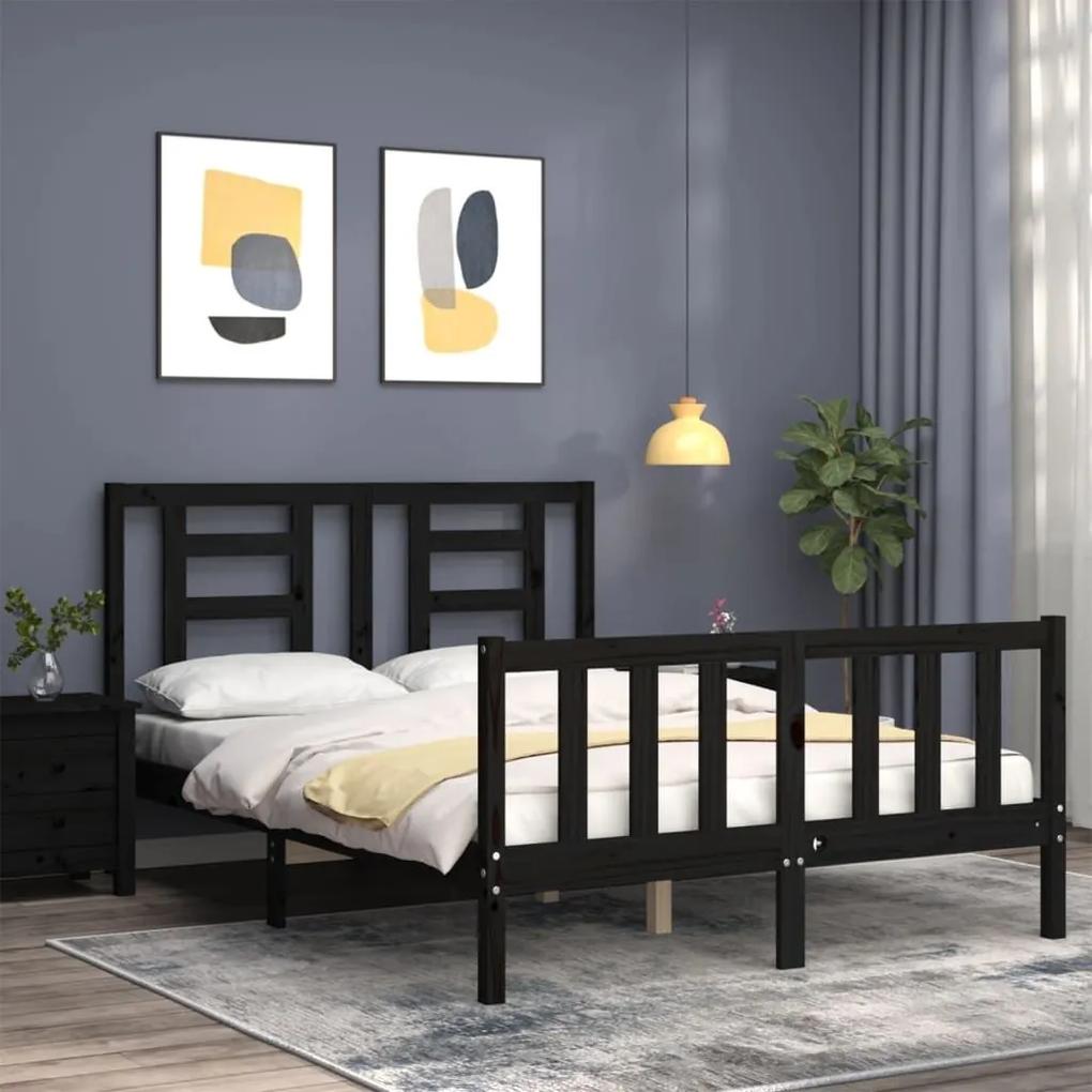 Πλαίσιο Κρεβατιού με Κεφαλάρι Μαύρο από Μασίφ Ξύλο Double - Μαύρο