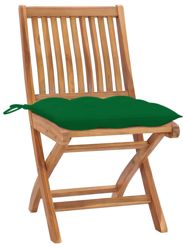 vidaXL Καρέκλες Κήπου 2 τεμ. από Μασίφ Ξύλο Teak με Πράσινα Μαξιλάρια