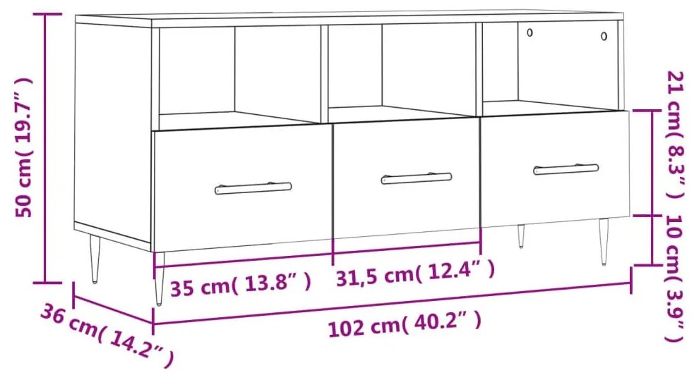 Έπιπλο Τηλεόρασης Γυαλ. Λευκό 102x36x50 εκ. Επεξεργασμένο Ξύλο - Λευκό