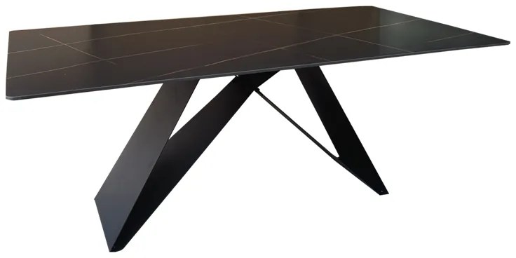 Τραπέζι Mapele pakoworld μαύρη όψη μαρμάρου με μαύρα μεταλλικά πόδια 180x90x75εκ