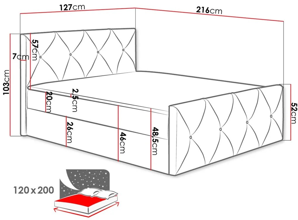 Επενδυμένο κρεβάτι Crystal Lux-Gkri Anoixto-180 x 200 εκ.