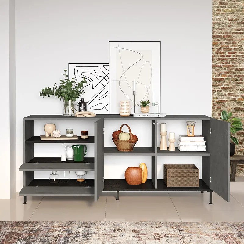 Μπουφές Evaluate pakoworld ανθρακί antique-wenge 170x46.5x75.5εκ (1 τεμάχια)