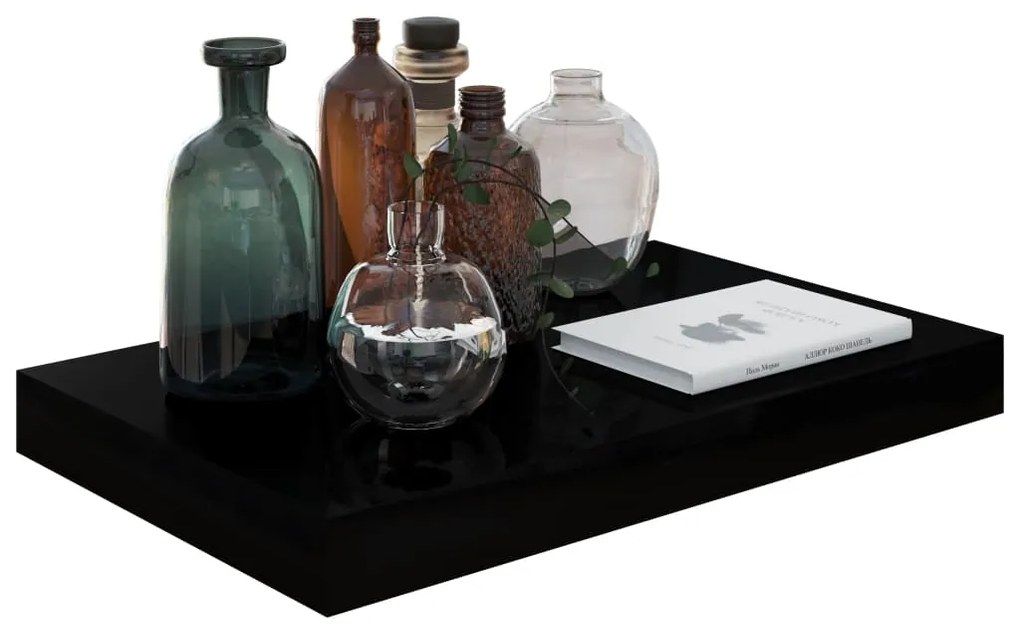 Ράφια Τοίχου Γυαλιστερά Μαύρα 2 Τεμάχια 40x23x3,8 εκ. MDF 323764