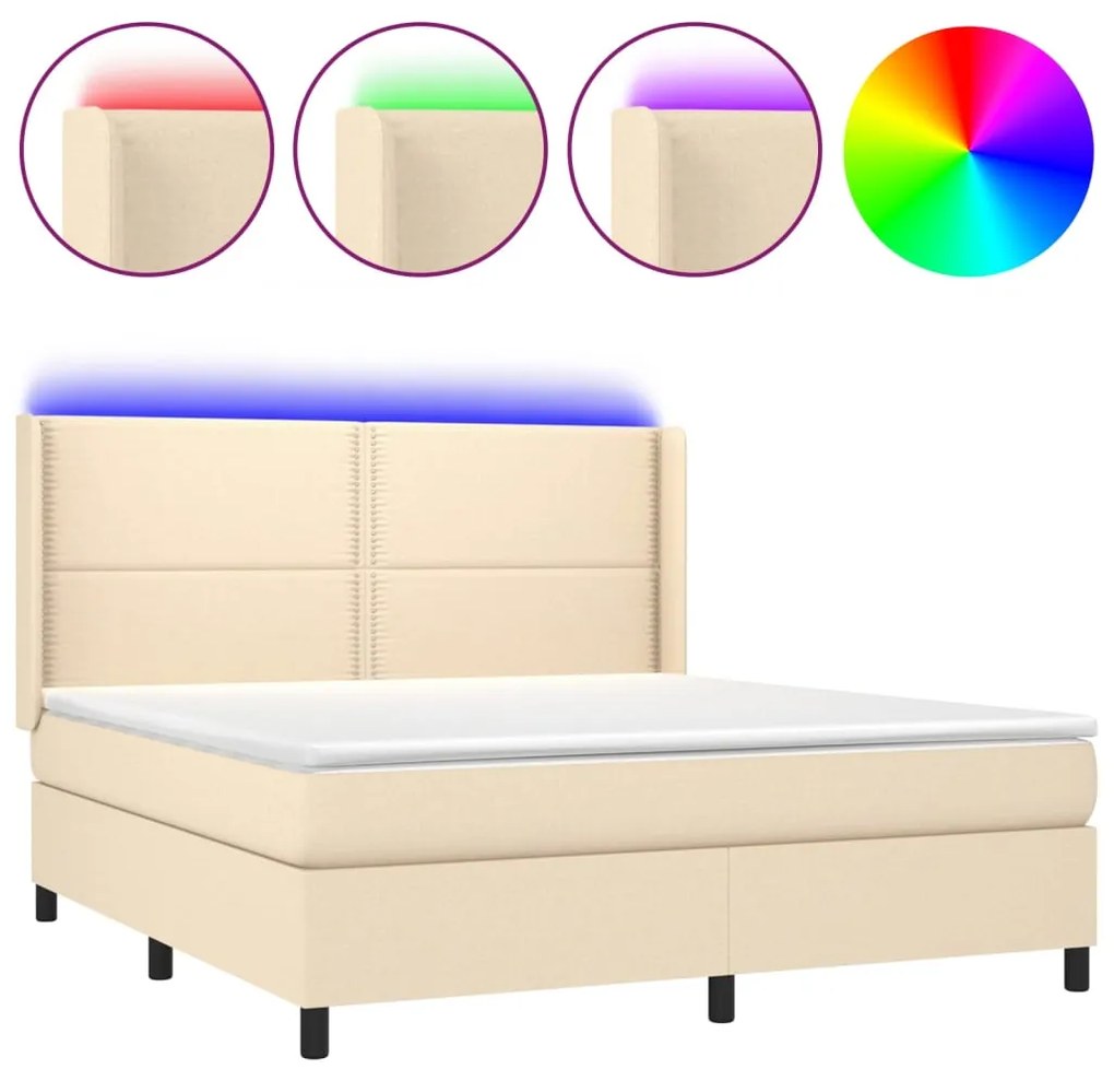 ΚΡΕΒΑΤΙ BOXSPRING ΜΕ ΣΤΡΩΜΑ &amp; LED ΚΡΕΜ 160X200 ΕΚ. ΥΦΑΣΜΑΤΙΝΟ 3138250