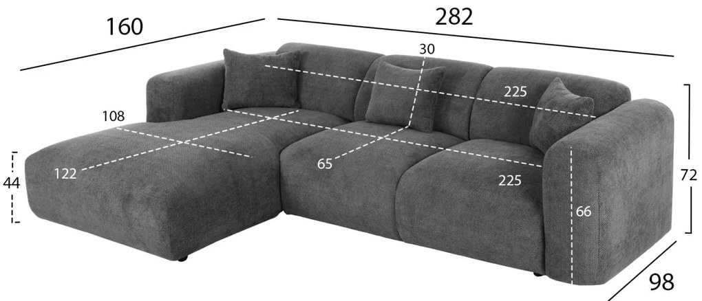 ΚΑΝΑΠΕΣ ΓΩΝΙΑ (ΑΡΙΣΤΕΡΗ) BRICKEN HM3275.04L ΑΝΘΡΑΚΙ ΥΦΑΣΜΑ 110-282x98-160x72Υεκ.