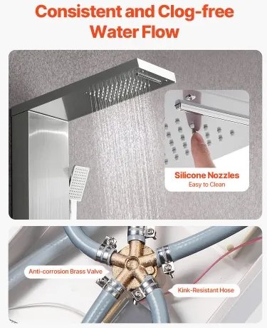 VEVOR Shower Panel Tower System Stainless Steel Column Rainfall Head Massage Jet