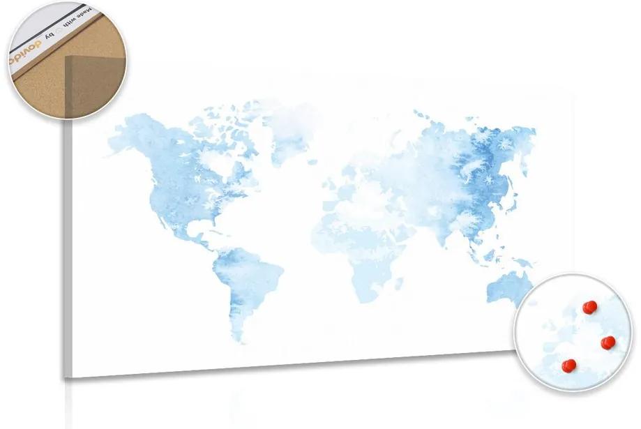 Εικόνα στον παγκόσμιο χάρτη ακουαρέλας από φελλό σε γαλάζιο χρώμα - 120x80  peg