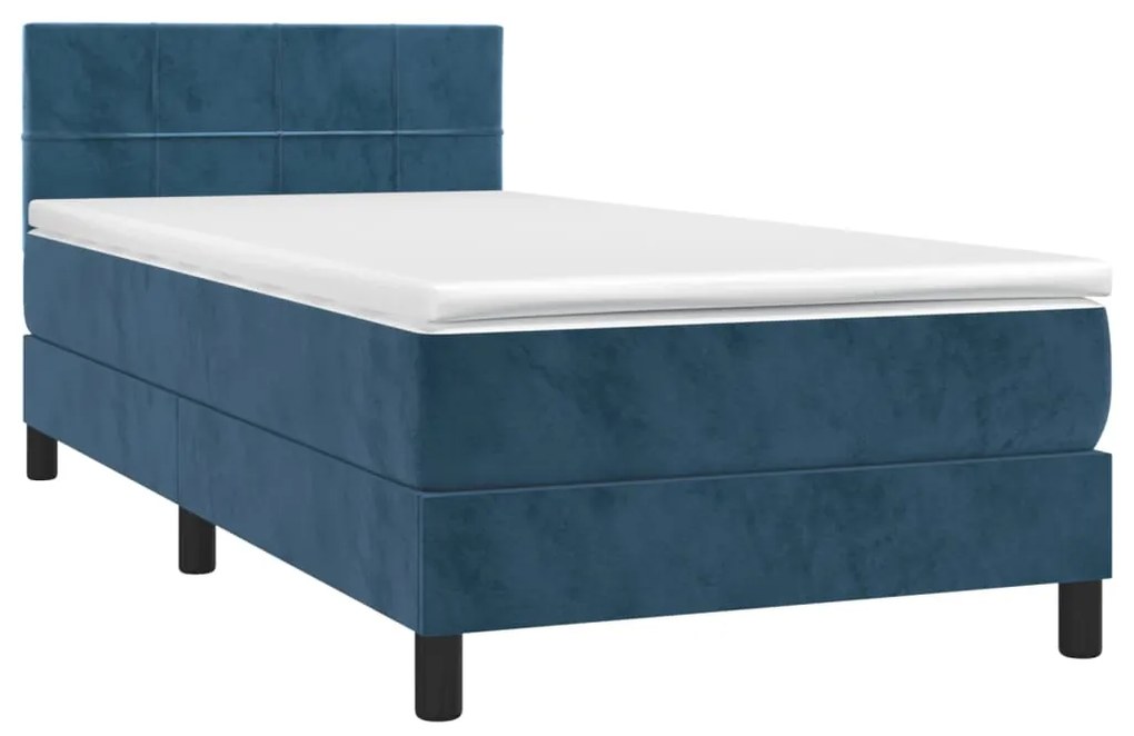 vidaXL Κρεβάτι Boxspring με Στρώμα Σκούρο Μπλε 90x200 εκ. Βελούδινο