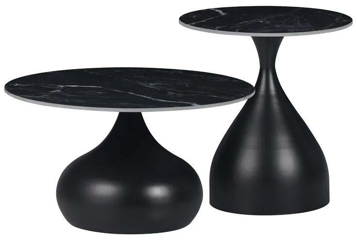 Intrahome Βοηθητικά τραπέζια Kirkene intrahome sintered stone σε απόχρωση μαύρο μαρμάρου με μαύρο μέταλλο 2τεμ | SKU: INTRAPA-130111429
