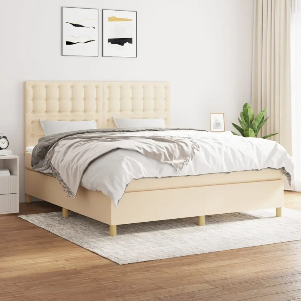 vidaXL Κρεβάτι Boxspring με Στρώμα Κρεμ 180x200 εκ. Υφασμάτινο