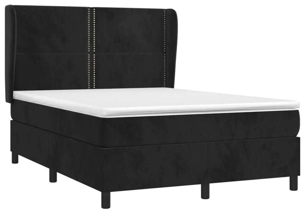 Κρεβάτι Boxspring με Στρώμα Μαύρο 140x200 εκ. Βελούδινο - Μαύρο