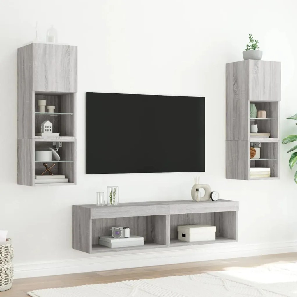 vidaXL Έπιπλα Τηλεόρασης με LED 2 τεμ. Γκρι Sonoma 60 x 30 x 30 εκ.
