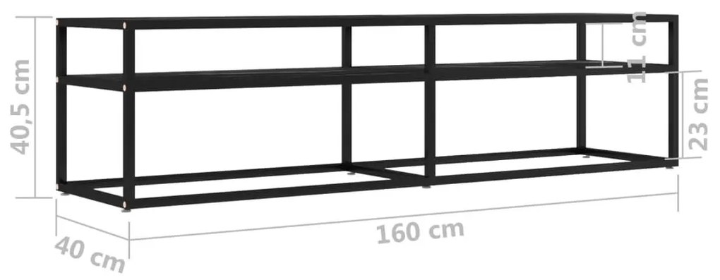 Έπιπλο Τηλεόρασης Μαύρο Όψη Μαρμάρου 160x40x40,5εκ Ψημένο Γυαλί - Μαύρο