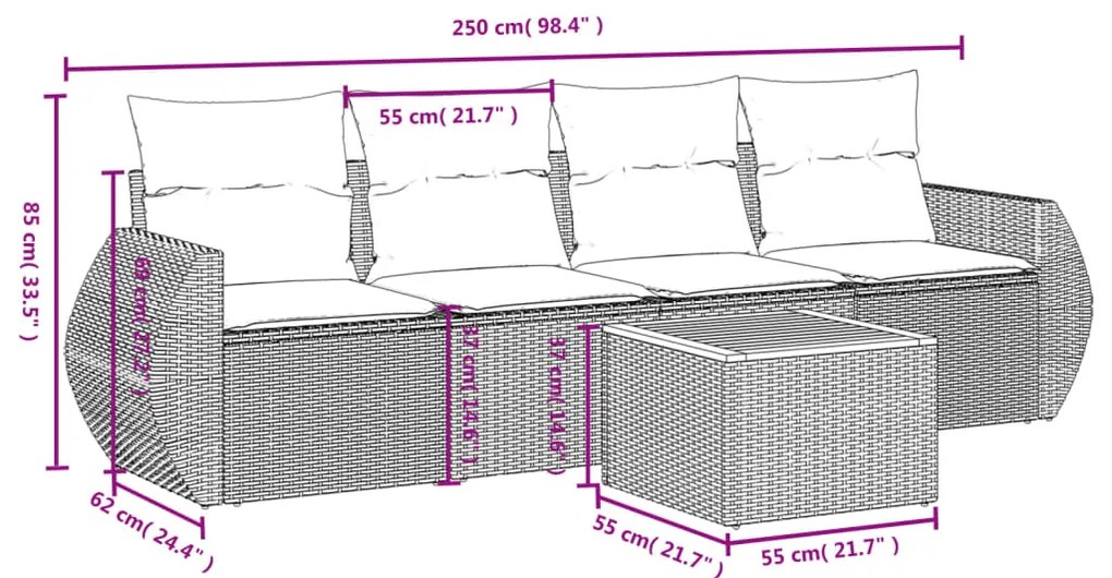 vidaXL Σετ Καναπέ Κήπου 5 Τεμαχίων Μαύρο Συνθετικό Ρατάν με Μαξιλάρια
