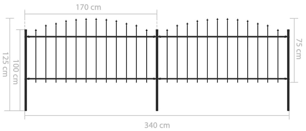 vidaXL Κάγκελα Περίφραξης με Λόγχες Μαύρα (0,5-0,75) x 3,4 μ. Ατσάλινα