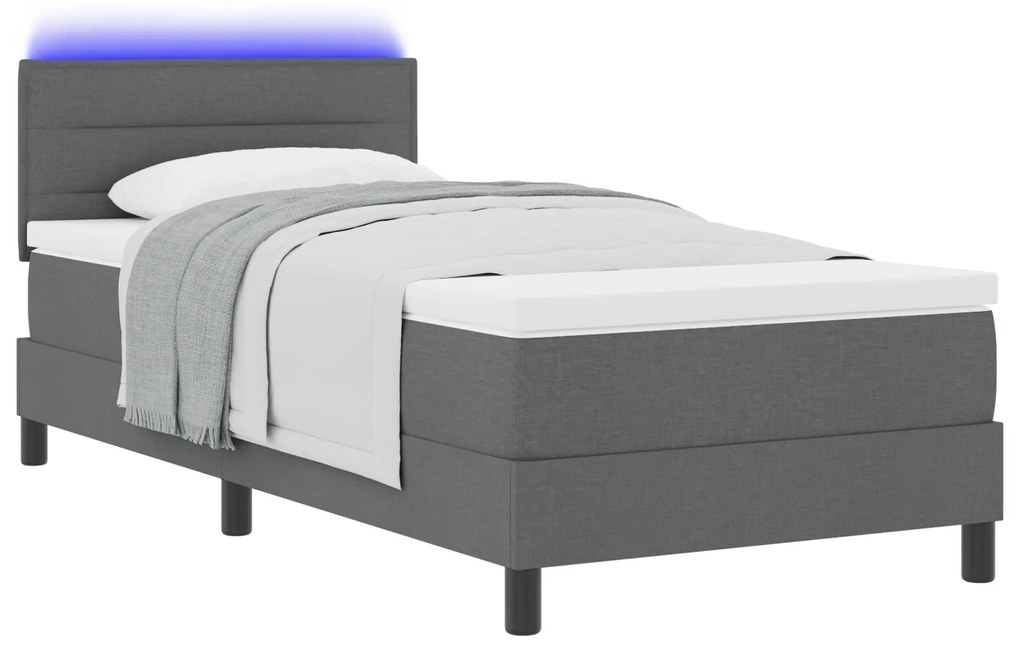 vidaXL Κρεβάτι με Ελατήρια Box με Στρώμα & Φωτισμό LED Σκούρο Γκρι 80x200 εκ. Ύφασμα