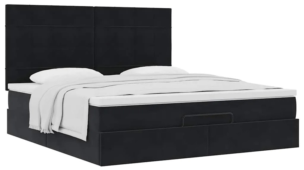 vidaXL Οθωμανικό κρεβάτι με στρώματα Μαύρο 160x200cm Velvet