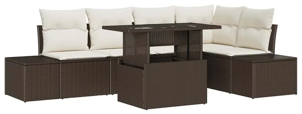 vidaXL Σετ Καναπέ Κήπου με μαξιλάρι 6 pcs Καφέ Πολυ ράταν