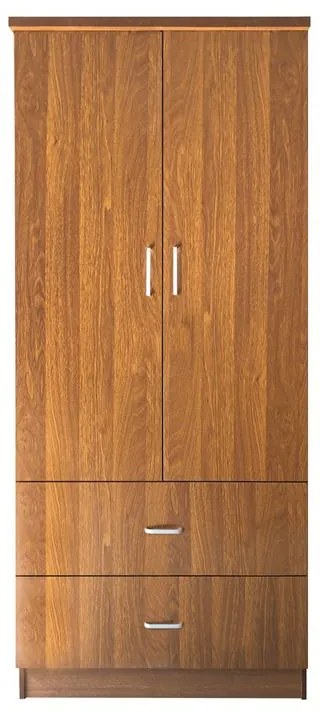 CLOSET Ντουλάπα Δίφυλλη, Ράφι, Θέσεις για Κρεμάστρες, 2 Συρτάρια, Απόχρωση Καρυδί 80x50x180cm Ε8384,3